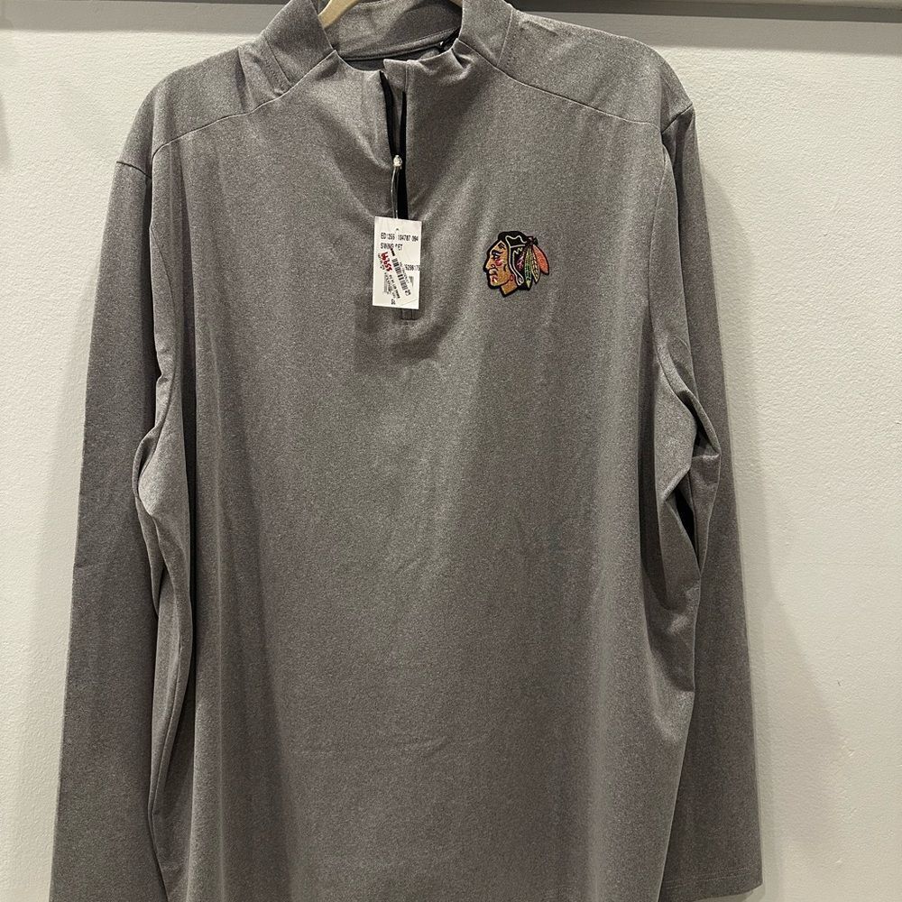 Chicago Blackhawks Gray Quarter-Zip Pullover with Embroidered Logo